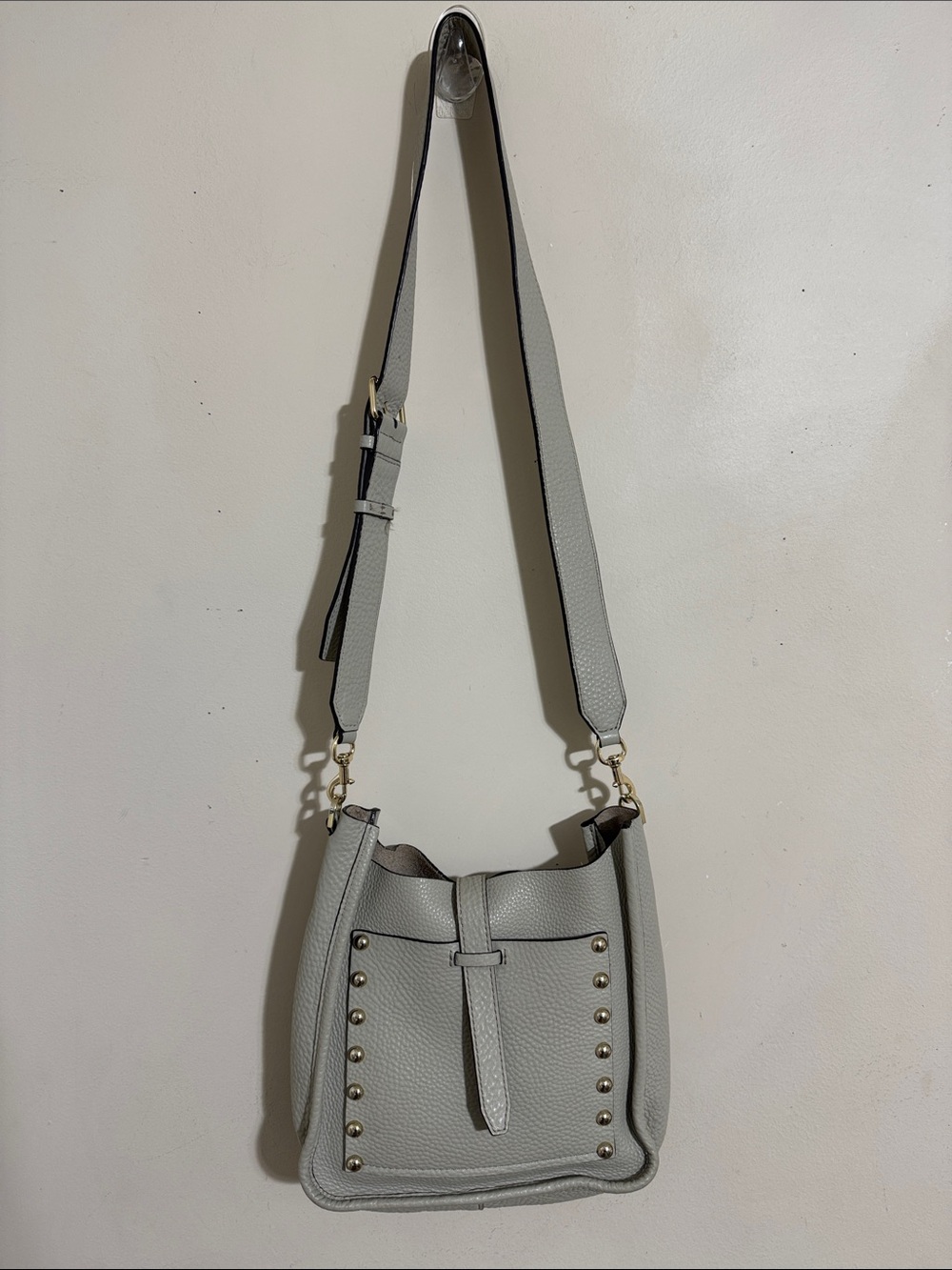 Rebecca Minkoff Pebbled Light Gray Leather Studded Crossbody Shoulder Bag Boho
